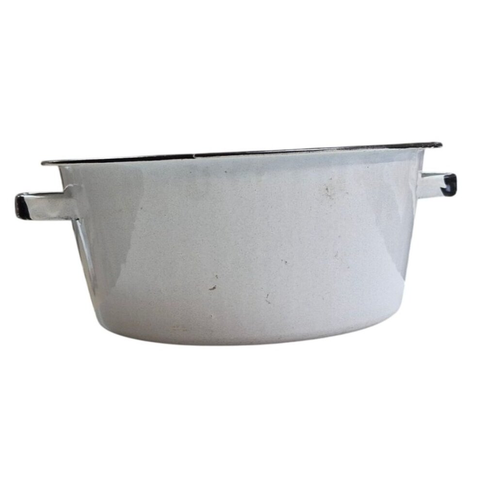 Vintage Enamel Pot White & Black Rim Pan Rustic Kitchen Decor Cookware - Picture 3 of 8